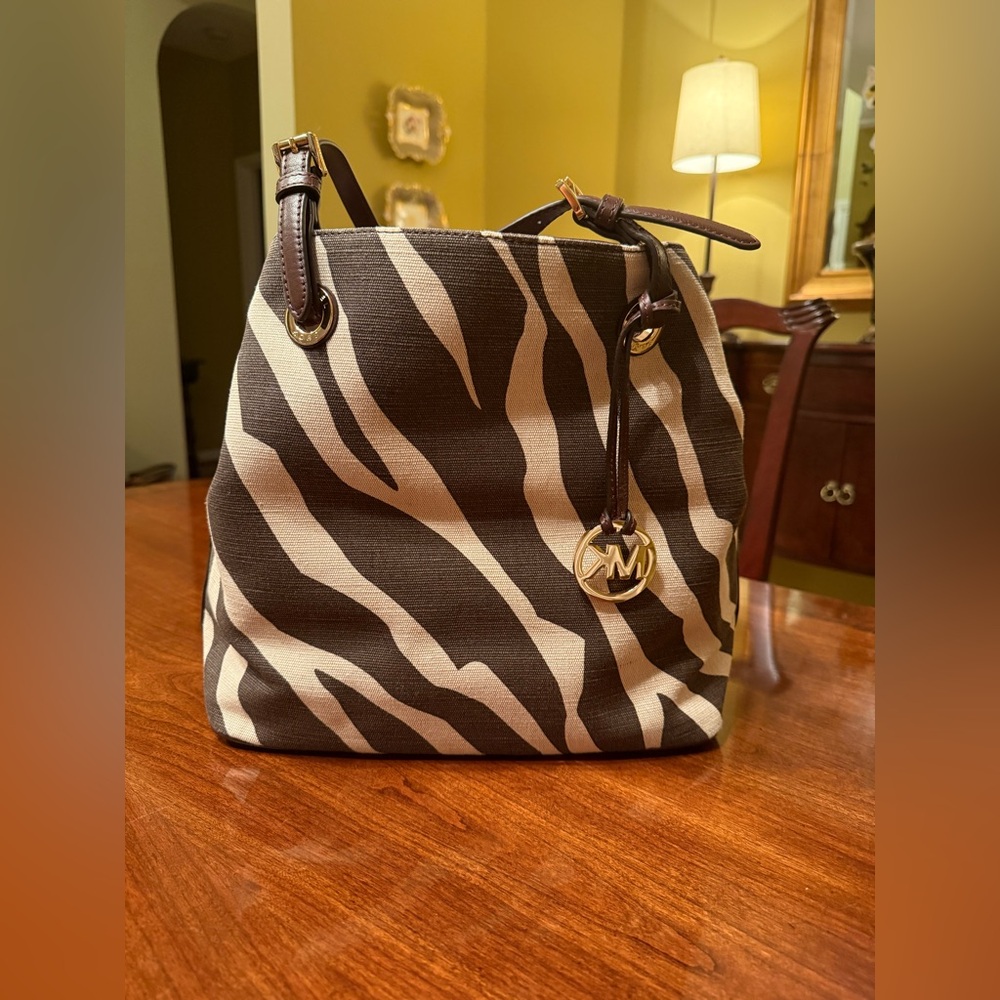 Michael Kors Zebra Print Shoulder Bag - Brown and Cream